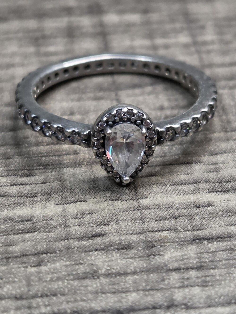 Pandora Sterling Silver Sparkling Pear CZ Halo Ring Size 56 US 7.5